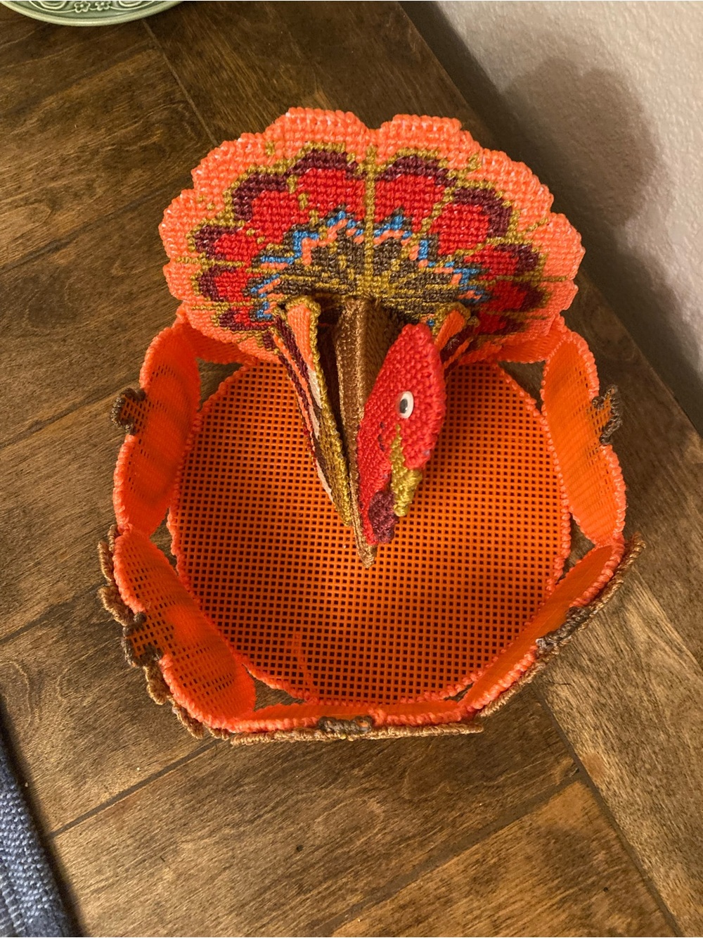 Fall Thanksgiving Turkey Plastic Canvas Candy Bowl Centerpiece - Picture 7 of 14